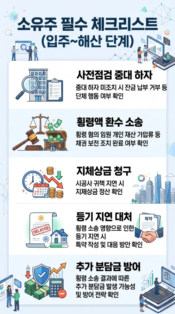 아파트 리모델링 입주부터 조합 해산 단계까지 소유주가 꼭 챙겨야 할 필수 체크리스트 인포그래픽