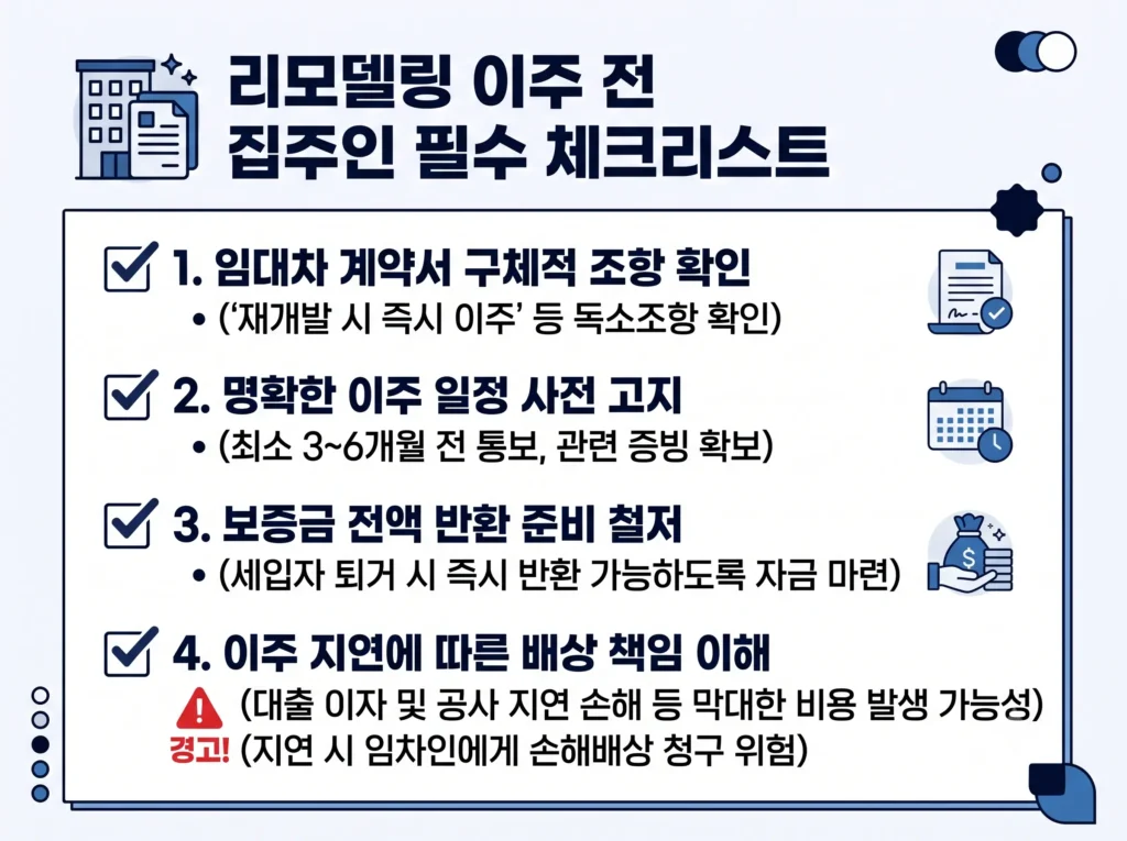 리모델링 조합원 필수 체크리스트 (세입자 명도 전 계약 특약 및 보증금 반환 점검)
